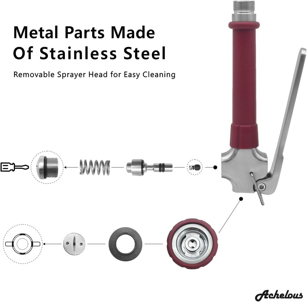 Exploded view of the Achelous spray head internals, metal parts made of stainless steel
